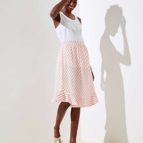 LOFT Pink and White Striped Ruffle Hem Skirt - Picture 7 of 8